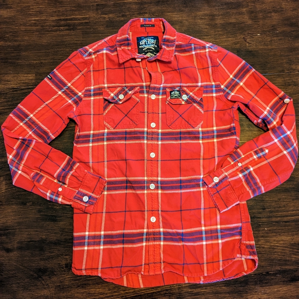 Super dry Men's Flannel Red Sz Med.